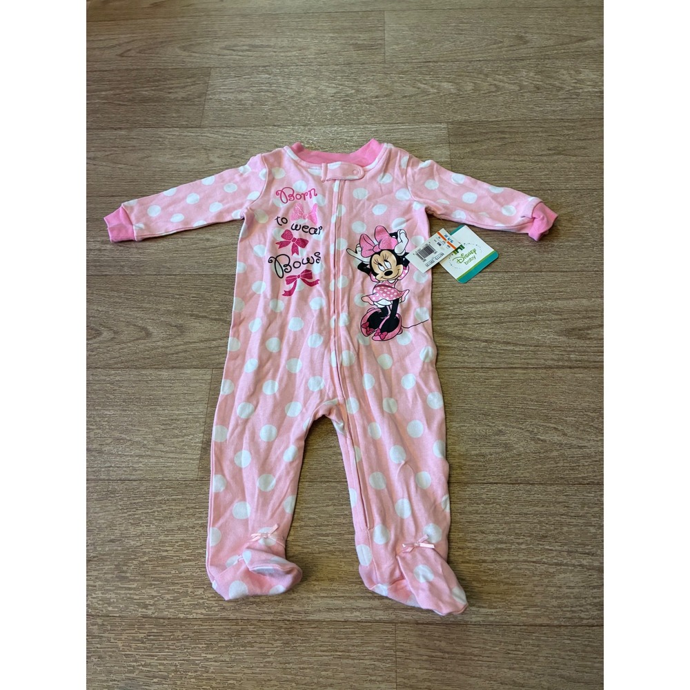 Disney Baby Minnie Mouse Pink Polka Dot Footed Sleeper Pajamas 6M NWT